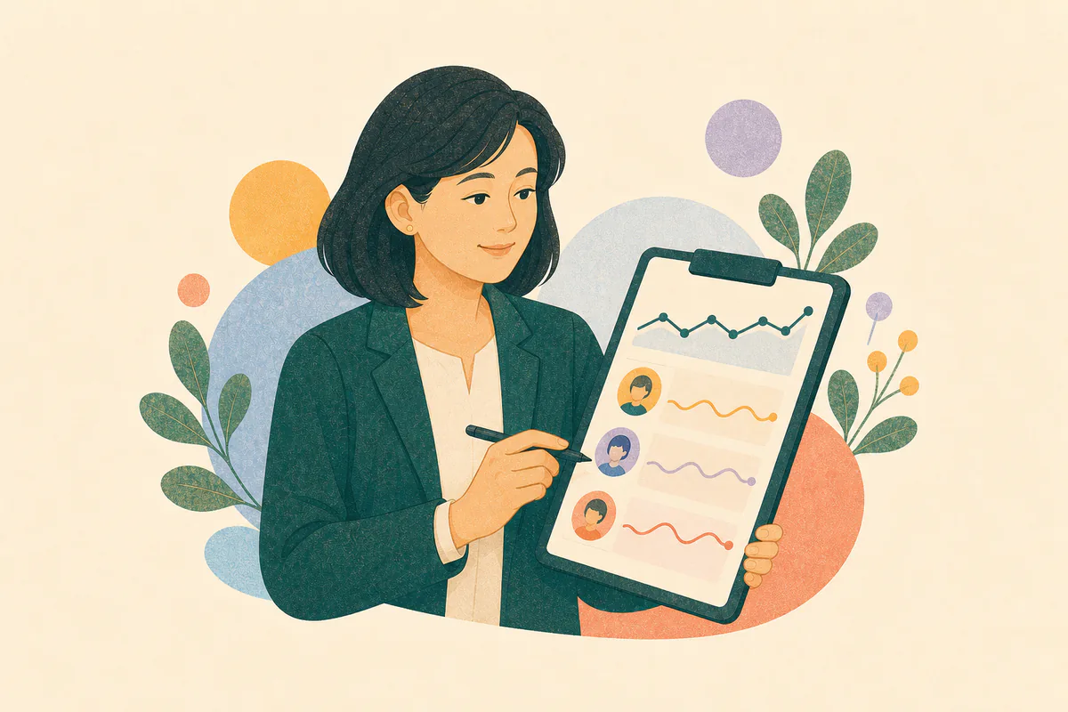 女老师查看所负责学生的总体变化概览